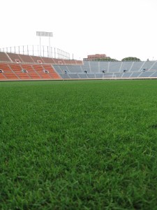 Ground-side view of the pitch and terraces